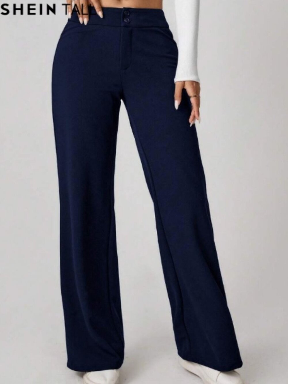 SHEIN Tall Navy Wide Leg Pants Womens Size XL High Waisted Trousers Slacks